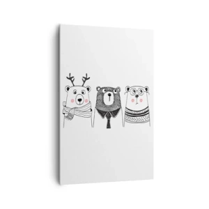 Obraz na płótnie - Trzy zabawne niedźwiedzie w minimalistycznym stylu - 80x120cm - Miś, misiaczek i misio - Nowoczesna dekoracja ścienna do salonu i sypialni ARTTOR