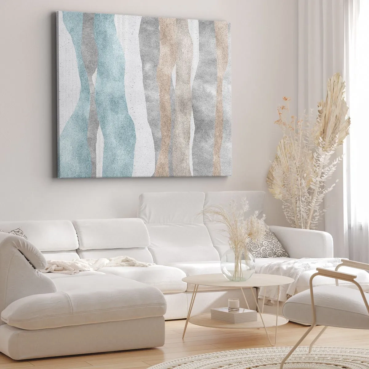 Obraz na płótnie - Abstrakcyjne pasy w pastelowych odcieniach - 70x50cm - Studium bliskości - Nowoczesna dekoracja ścienna do salonu i sypialni ARTTOR