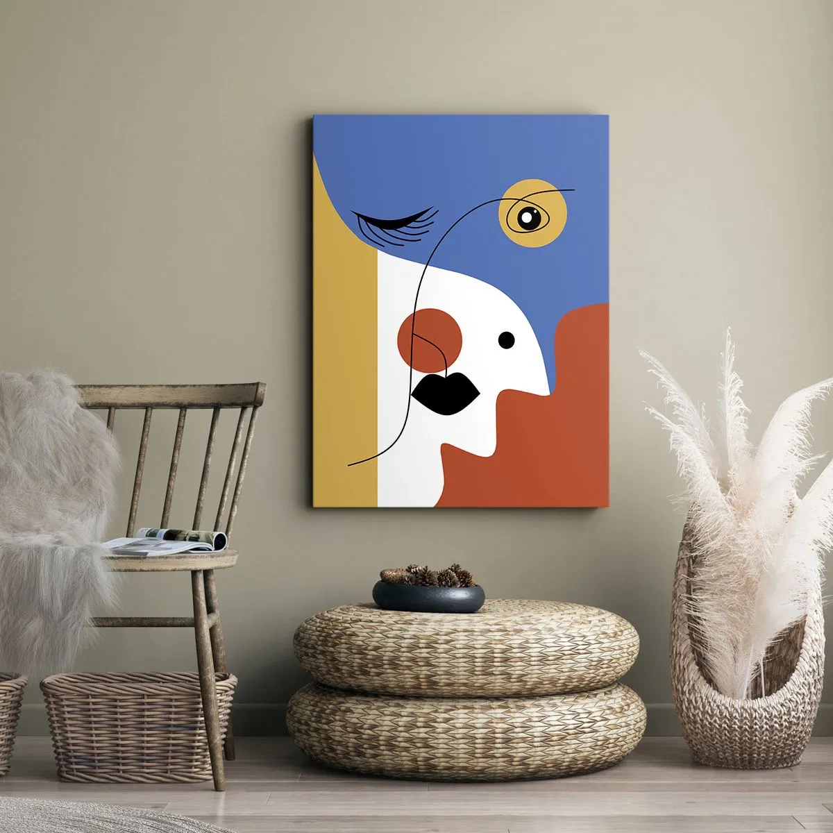 Obraz na płótnie - Kolorowa abstrakcyjna twarz w stylu kubistycznym o wyrazistych kształtach - 70x100cm - Portret zdekonstruowany - Nowoczesna dekoracja ścienna do salonu i sypialni ARTTOR