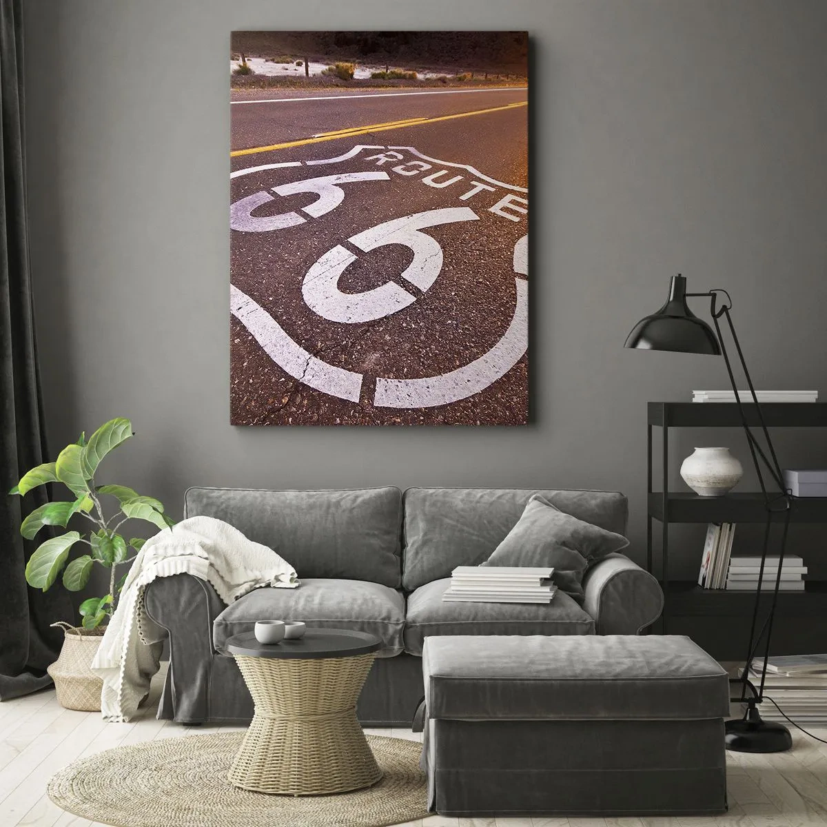 Obraz na płótnie - Droga Route 66 o zachodzie słońca - 70x100cm - Słynna droga 66 - Nowoczesna dekoracja ścienna do salonu i sypialni ARTTOR