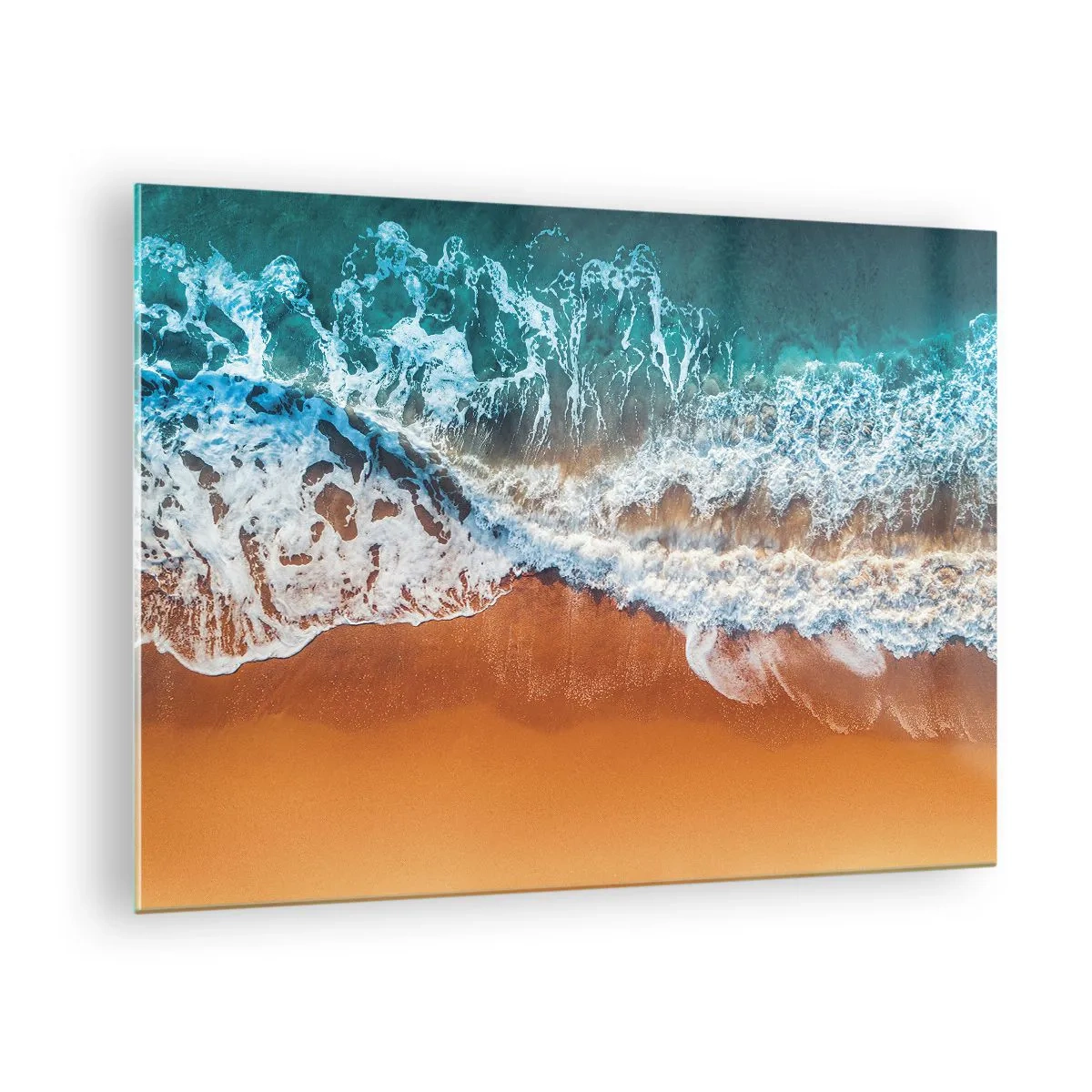 Obraz na szkle - Fale oceanu uderzające o brzeg z lotu ptaka - 70x50cm - Zawsze w parze - Nowoczesna dekoracja ścienna do salonu i sypialni ARTTOR