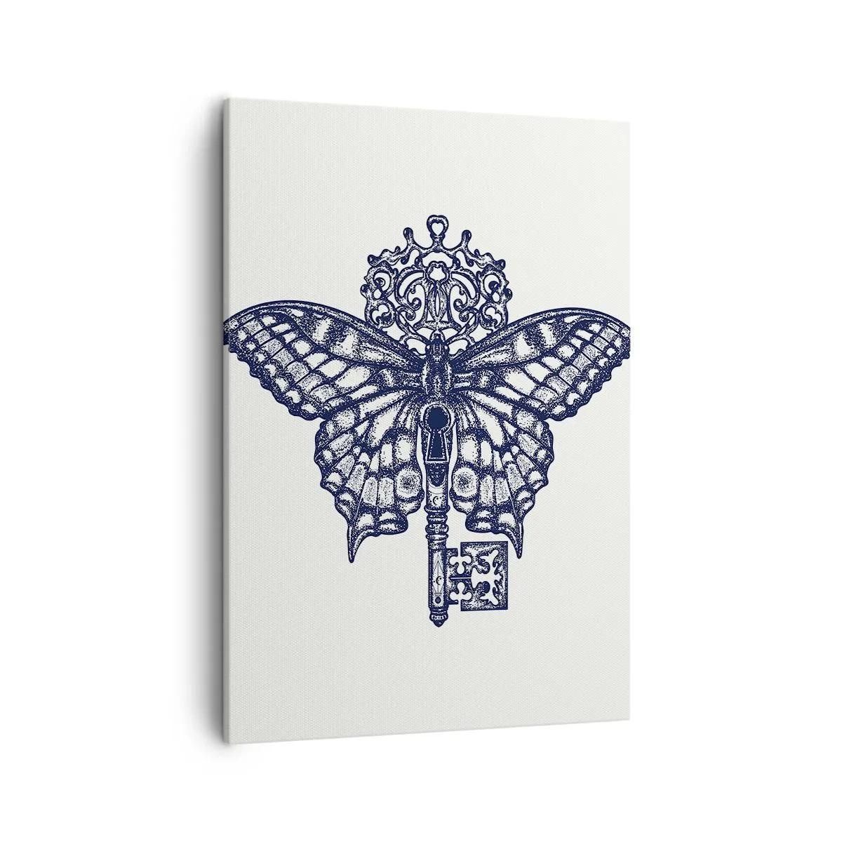 Obraz na płótnie - Motyl z ozdobnym kluczem w stylu vintage - 50x70cm - Wszystkie tajemnice serca - Nowoczesna dekoracja ścienna do salonu, kuchni i sypialni ARTTOR