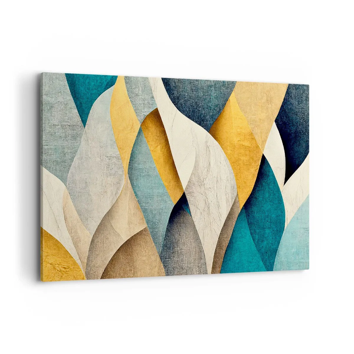 Obraz na płótnie - Abstrakcyjne fale w odcieniach niebieskiego i złota - 120x80cm - Rytm i falowanie - Nowoczesna dekoracja ścienna do salonu, kuchni i sypialni ARTTOR