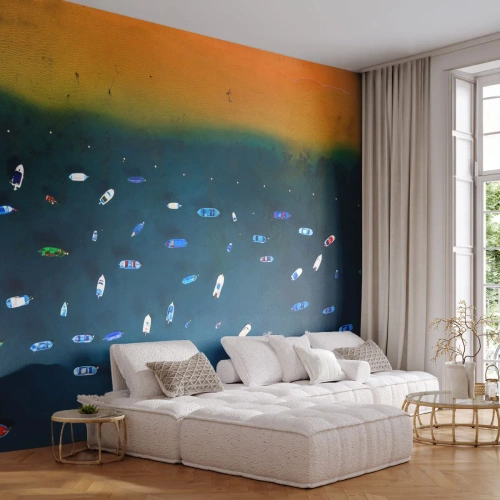 Fototapeta Samoprzylepna Deluxe Sticker - Wakacyjna gra - Łódki, Plaża, Brzeg Morza - 150x105 cm