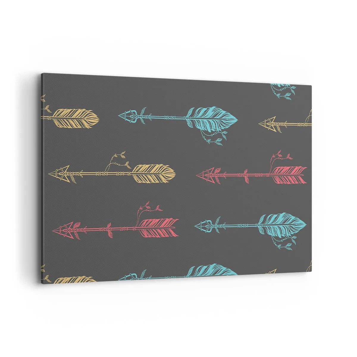 Obraz na płótnie - Stylizowany wzór strzał w pastelowych kolorach na ciemnym tle - 120x80cm - W ordynku - Nowoczesna dekoracja ścienna do salonu, kuchni i sypialni ARTTOR