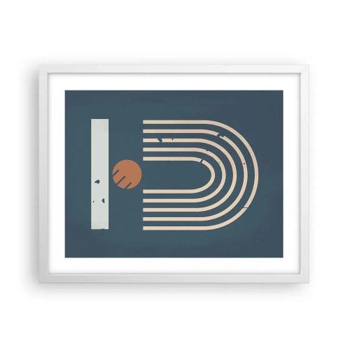 Plakat w białej ramie - Geometria na granacie - 50x40 cm