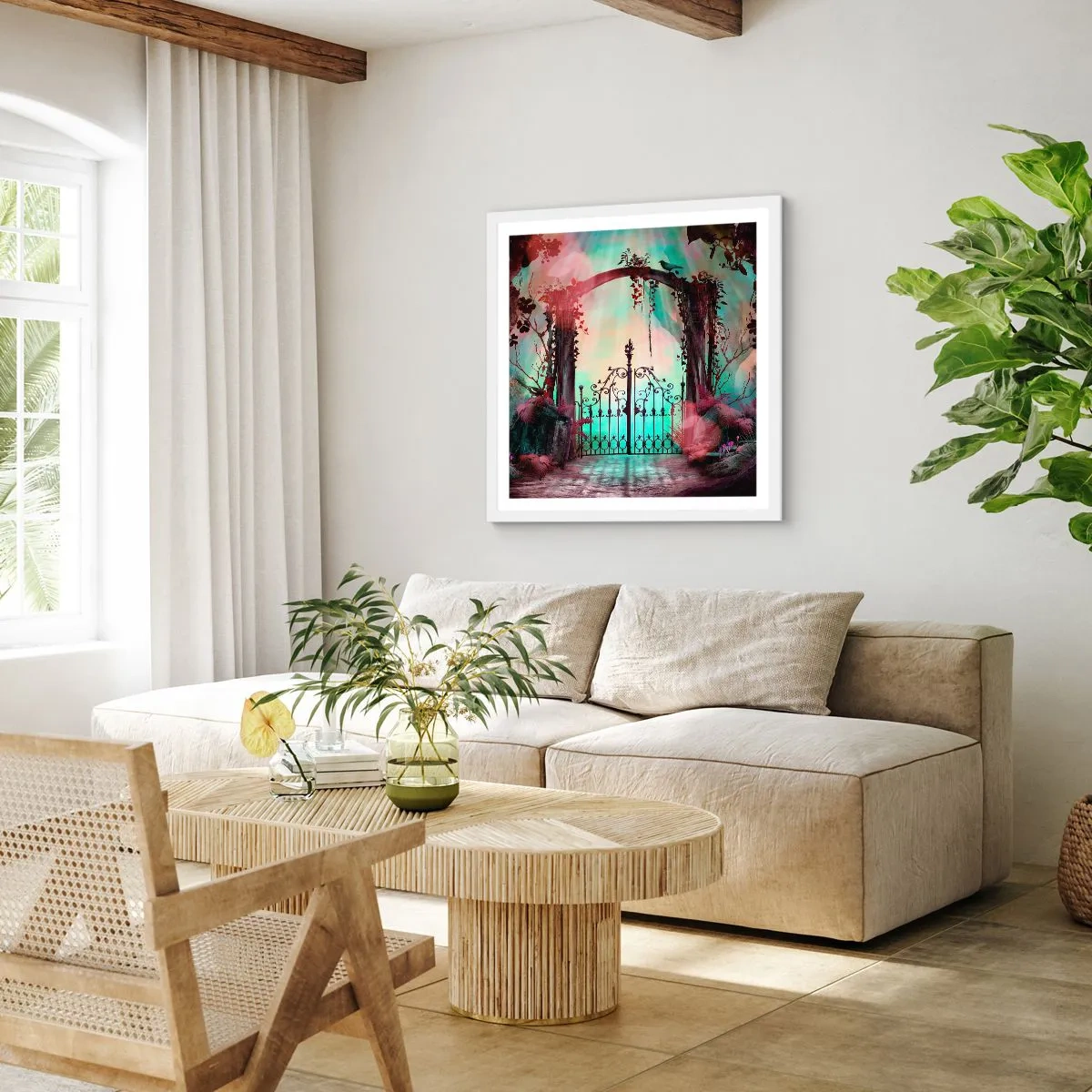 Plakat w białej ramie - Tajemniczy ogród - 30x30 cm