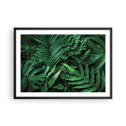 Plakat w czarnej ramie - Zielone liście tropikalne w gęstej i naturalnej kompozycji - 70x50cm - Utulone w zieleni - Nowoczesna dekoracja ścienna do salonu i sypialni ARTTOR