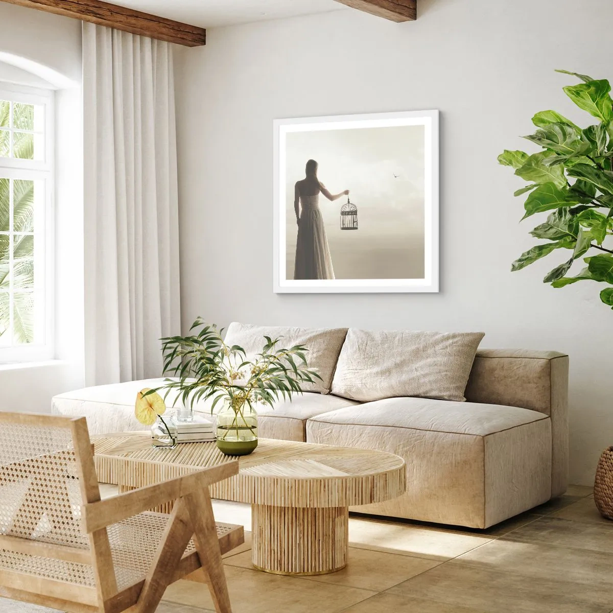 Plakat w białej ramie - Bądź wolna - 60x60 cm