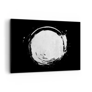 Obraz na płótnie - Biały okrąg na czarnym tle w minimalistycznym stylu - 100x70cm - Dobre wyjście - Nowoczesna dekoracja ścienna do salonu, kuchni i sypialni ARTTOR