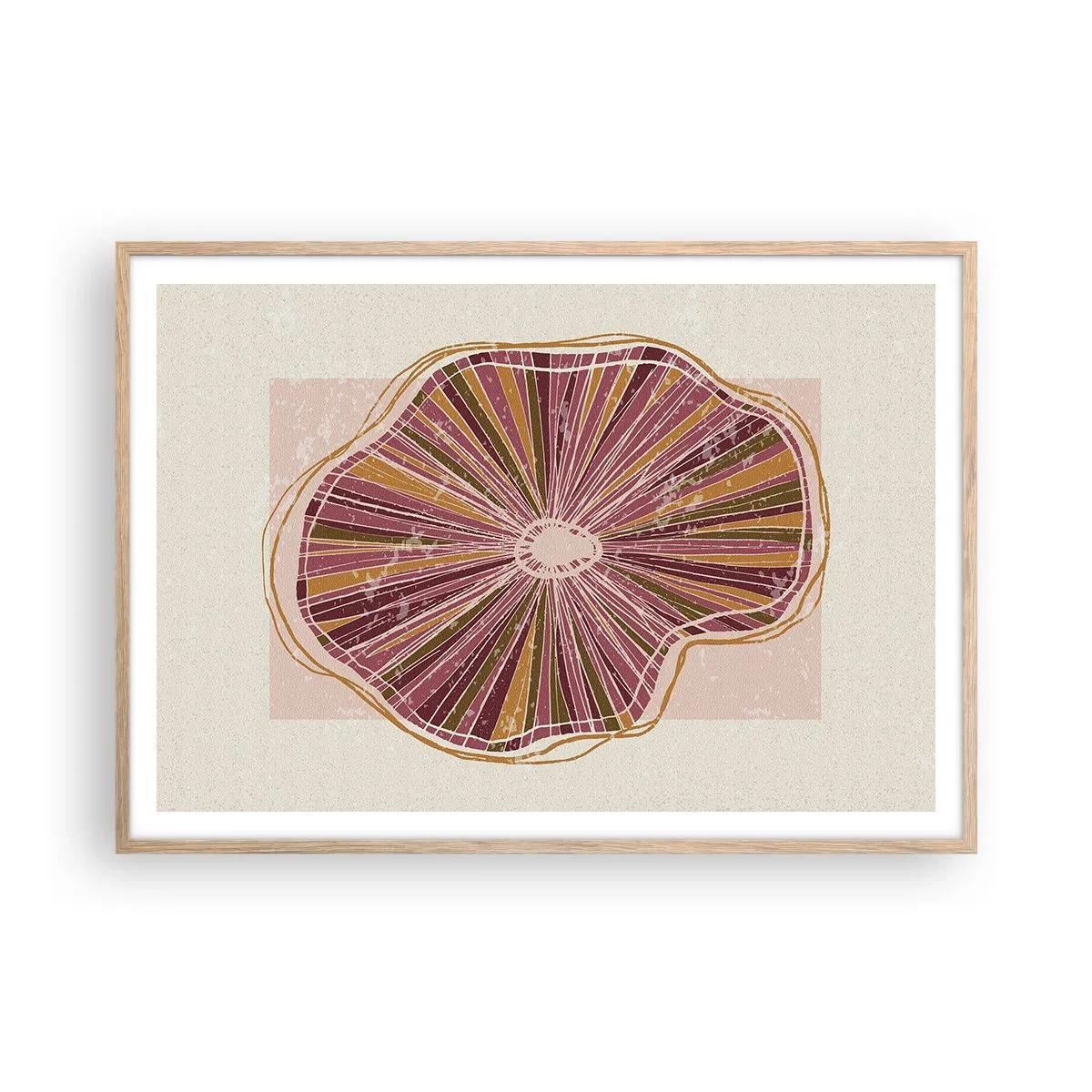 Plakat w ramie jasny dąb - Abstrakcja promienista - 100x70 cm