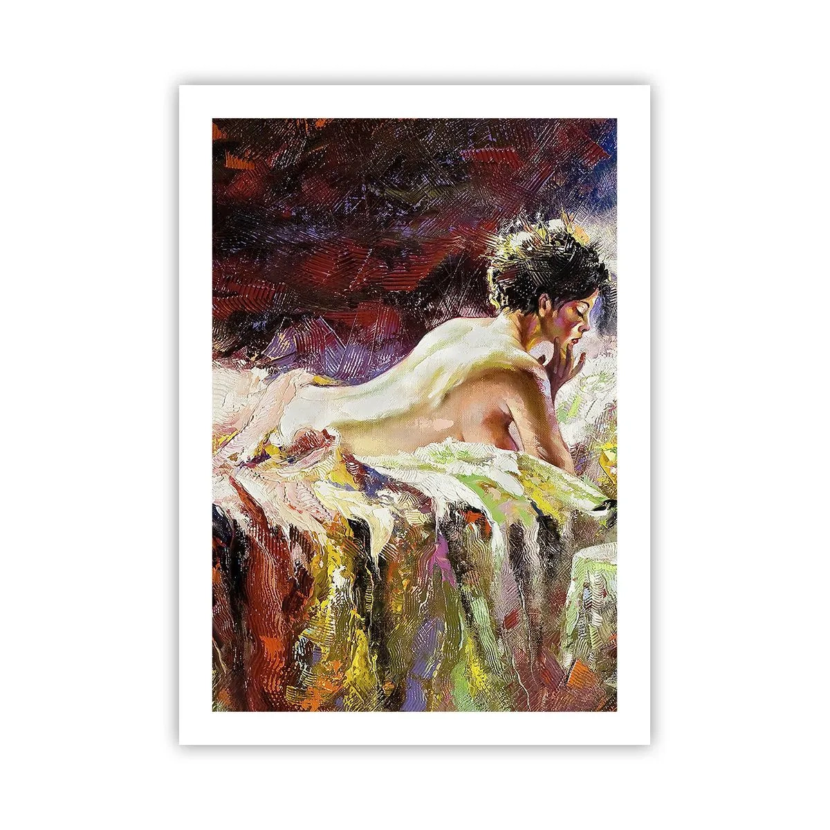 Plakat - Artystyczny akt kobiety w kolorowej scenerii - 50x70cm - Zamyślona Wenus - Nowoczesna dekoracja ścienna do salonu, kuchni i sypialni ARTTOR