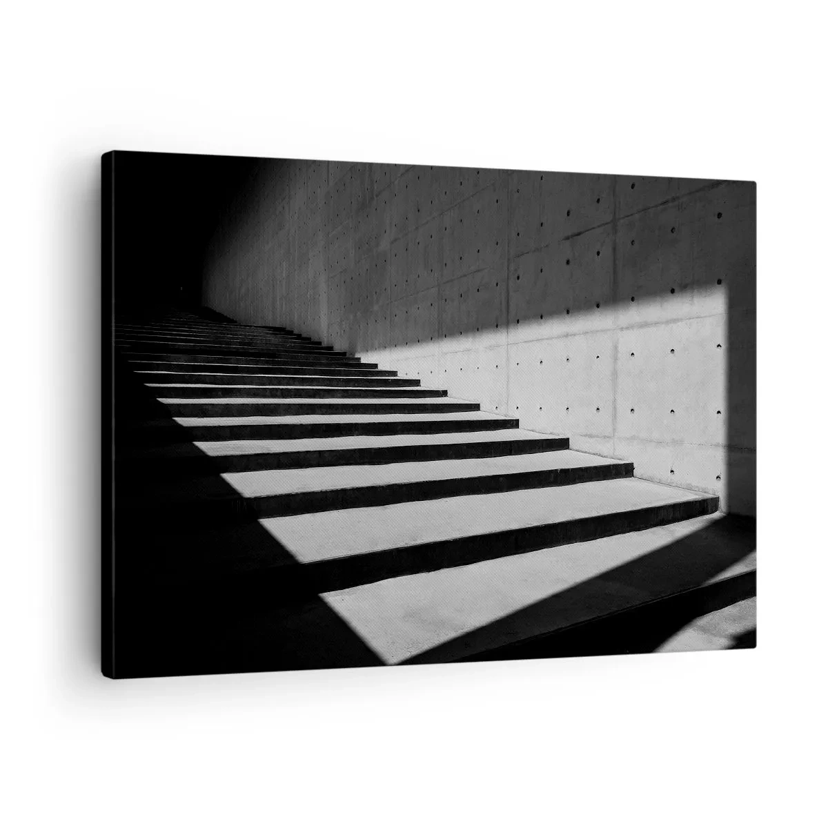 Obraz na płótnie - Schody w minimalistycznym stylu w czerni i bieli - 70x50cm - Surowa uroda modernizmu - Nowoczesna dekoracja ścienna do salonu i sypialni ARTTOR