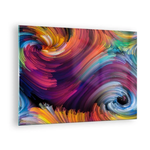 Obraz na szkle - Kolorowe wiry i dynamiczne pociągnięcia pędzla w abstrakcji - 70x50cm - Początek nowego świata - Nowoczesna dekoracja ścienna do salonu i sypialni ARTTOR