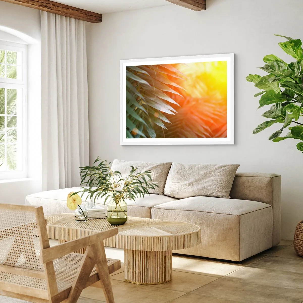 Plakat w białej ramie - Poranek w dżungli - 100x70 cm