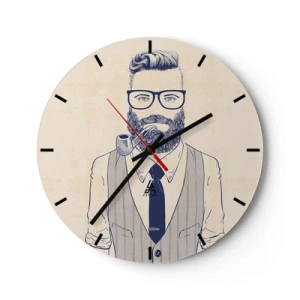 Zegar ścienny - Hipsterski wizerunek brodatego mężczyzny z fajką - 30x30cm - Pogodny, męski i modny - Nowoczesna dekoracja ścienna do salonu, kuchni i sypialni ARTTOR