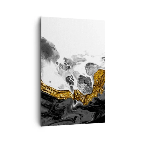 Obraz na płótnie - Abstrakcyjna kompozycja z akcentami złota i czerni - 80x120cm - Kompozycja organiczna - Nowoczesna dekoracja ścienna do salonu i sypialni ARTTOR