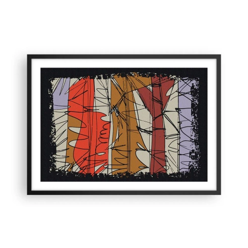 Plakat w czarnej ramie - Abstrakcyjna kompozycja w intensywnych kolorach - 70x50cm - Kompozycja spontaniczna - Nowoczesna dekoracja ścienna do salonu i sypialni ARTTOR