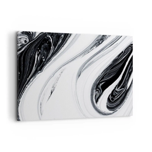 Obraz na płótnie - Czarno-biała abstrakcja z dynamicznymi liniami i wirami - 120x80cm - Połączenie przeciwieństw - Nowoczesna dekoracja ścienna do salonu, kuchni i sypialni ARTTOR