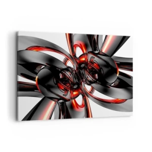 Obraz na płótnie - Abstrakcyjna grafika 3D z czarnymi i czerwonymi elementami - 100x70cm - Ruch w graficie i czerwieni - Nowoczesna dekoracja ścienna do salonu, kuchni i sypialni ARTTOR