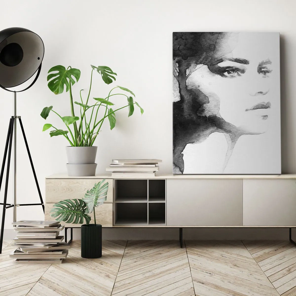 Obraz na płótnie - Tajemniczy kobiecy portret w akwarelowym stylu - 50x70cm - Stworzona z tajemnicy i mgły - Nowoczesna dekoracja ścienna do salonu, kuchni i sypialni ARTTOR