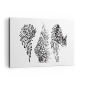 Obraz na płótnie - Trzy czarno-białe szkice skrzydeł w minimalistycznym stylu - 120x80cm - I ty możesz zostać aniołem - Nowoczesna dekoracja ścienna do salonu, kuchni i sypialni ARTTOR