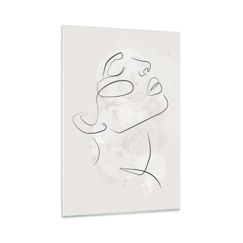 Obraz na szkle - Minimalistyczny szkic twarzy na jasnym tle - 80x120cm - Zarys marzenia - Nowoczesna dekoracja ścienna do salonu i sypialni ARTTOR