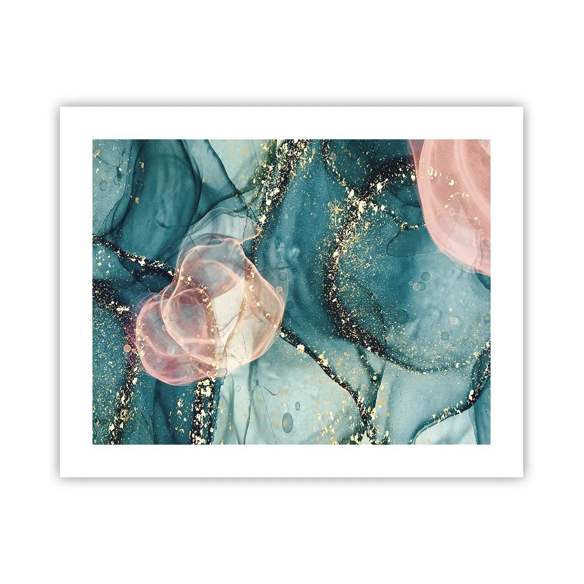 Plakat - Jedwabny błękit, tiulowy róż - 50x40 cm