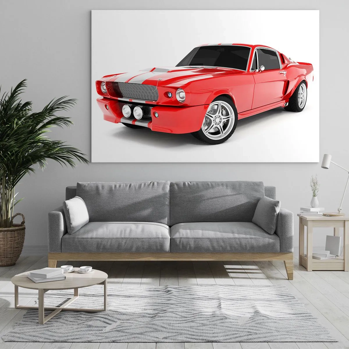 Obraz na szkle - Czerwony klasyczny samochód sportowy Mustang - 70x50cm - Mustang prędki jak wiatr - Nowoczesna dekoracja ścienna do salonu i sypialni ARTTOR