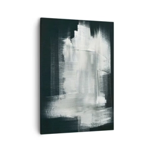 Obraz na płótnie - Abstrakcyjna kompozycja z białymi pociągnięciami pędzla na ciemnym tle - 50x70cm - Utkane z pionu i poziomu - Nowoczesna dekoracja ścienna do salonu, kuchni i sypialni ARTTOR