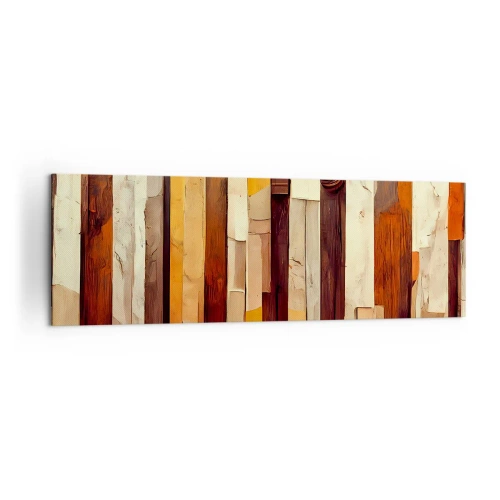 Obraz na płótnie - Geometryczna kompozycja w odcieniach drewna i złota - 160x50cm - Hymn leśnych drzew - Nowoczesna dekoracja ścienna do salonu i sypialni ARTTOR