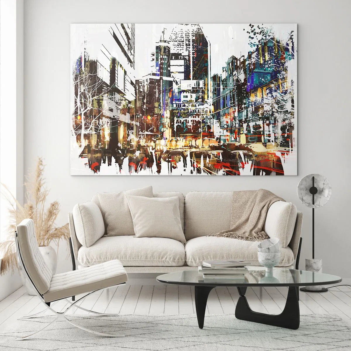 Obraz na szkle - Kolorowe światła miasta w artystycznym, migotliwym stylu - 70x50cm - Miasto migotliwe - Nowoczesna dekoracja ścienna do salonu i sypialni ARTTOR
