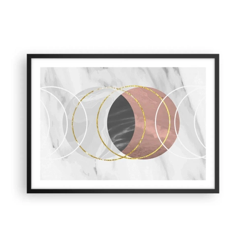Plakat w czarnej ramie - Abstrakcyjna kompozycja geometryczna z kołami i metalicznymi detalami - 70x50cm - Muzyka sfer - Nowoczesna dekoracja ścienna do salonu i sypialni ARTTOR