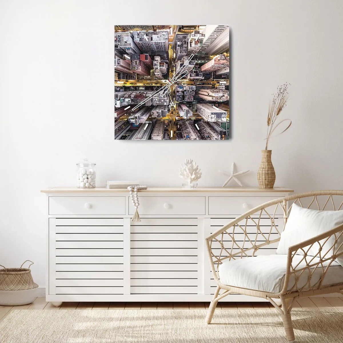 Zegar ścienny - Widok z lotu ptaka na miasto pełne drapaczy chmur - 30x30cm - Pozdrowienia z Hongkongu - Nowoczesna dekoracja ścienna do salonu i sypialni ARTTOR