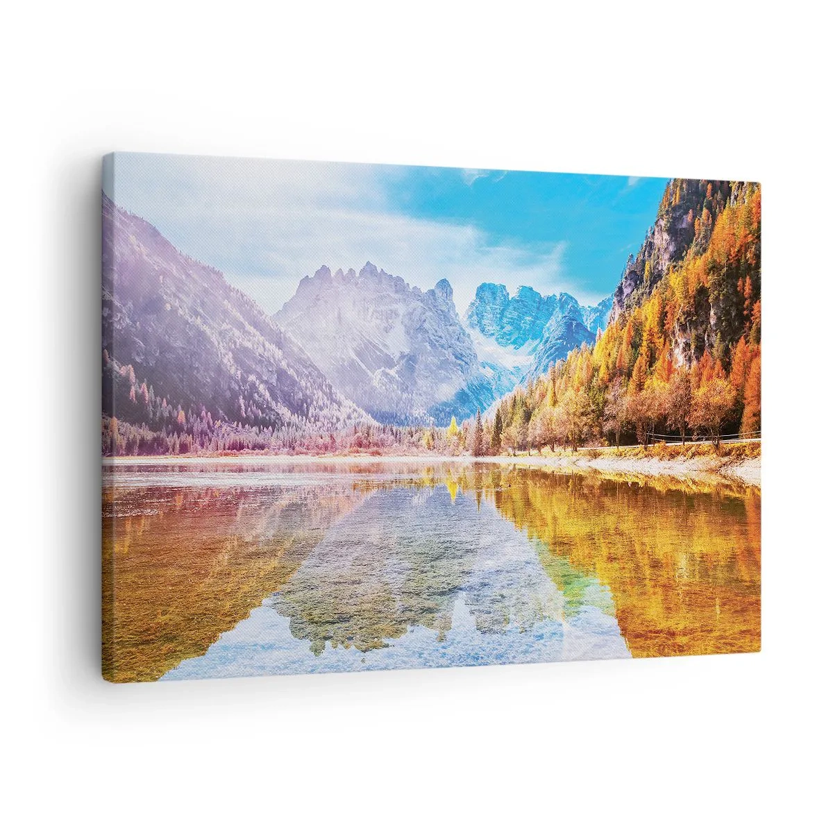 Obraz na płótnie - Jesienny krajobraz górski z jeziorem - 70x50cm - A w górach już jesień - Nowoczesna dekoracja ścienna do salonu i sypialni ARTTOR