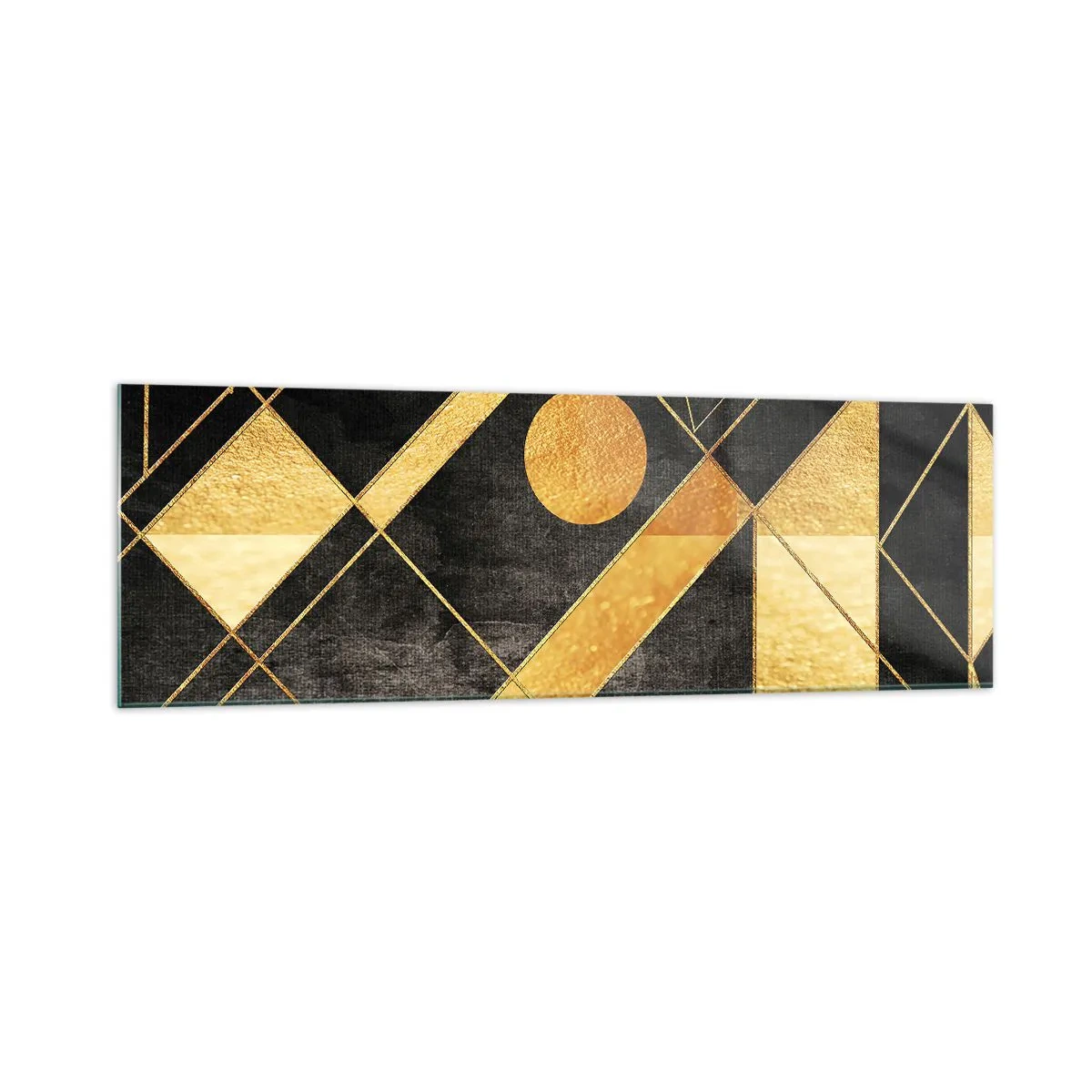 Obraz na szkle - Geometryczne kształty w złotych i czarnych tonacjach - 160x50cm - Słońce pustyni - Nowoczesna dekoracja ścienna do salonu i sypialni ARTTOR