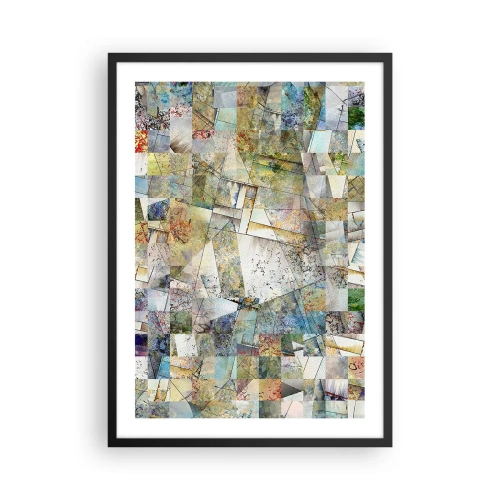 Plakat w czarnej ramie - Abstrakcyjna mozaika geometrycznych kształtów w kolorach ziemi - 50x70cm - Geometryczne przetasowanie - Nowoczesna dekoracja ścienna do salonu i sypialni ARTTOR