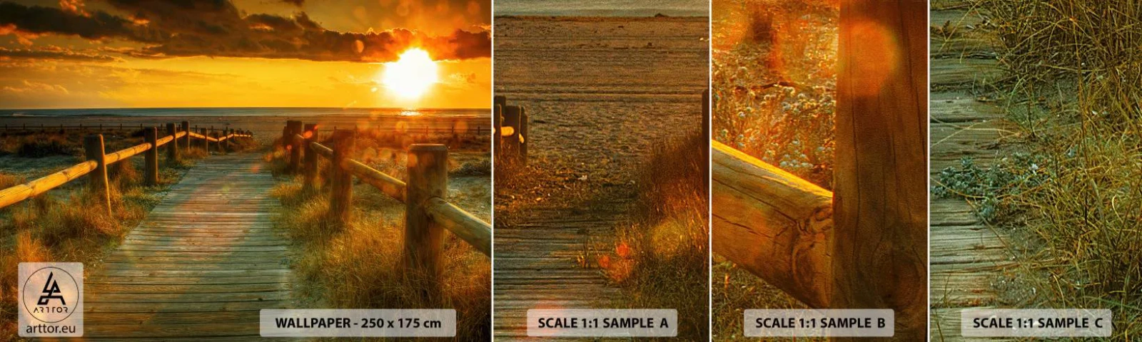 Fototapeta Próbka Standard Eco - Skąpane w starym złocie - Krajobraz, Morze, Zejście Na Plażę - 100x30 cm