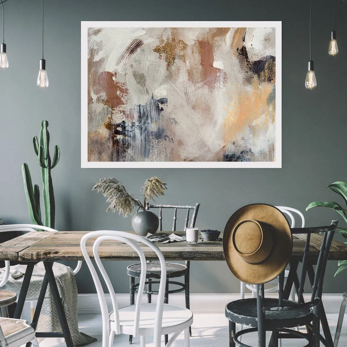 Plakat - Abstrakcyjne plamy w stonowanych odcieniach beżu i złota - 100x70cm - Abstrakcja zamglona - Nowoczesna dekoracja ścienna do salonu i sypialni ARTTOR