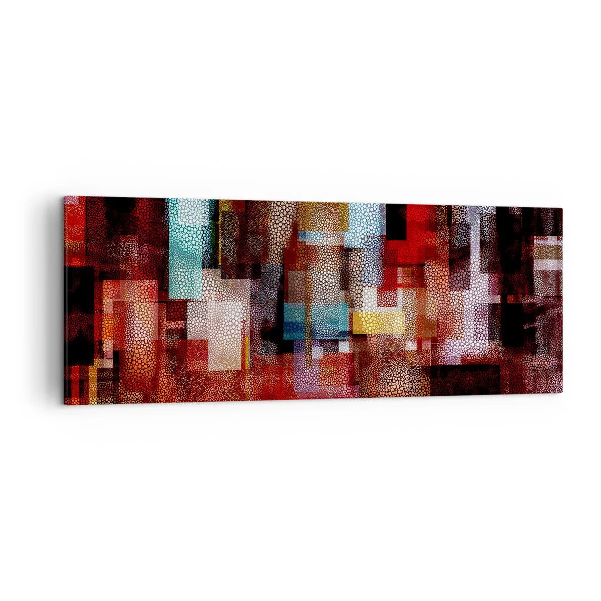 Obraz na płótnie - Geometryczna abstrakcja w intensywnych odcieniach czerwieni - 140x50cm - Pomieszanie z poplątaniem - Nowoczesna dekoracja ścienna do salonu i sypialni ARTTOR