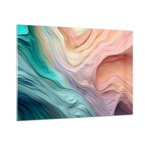 Obraz na szkle - Kolorowa abstrakcja przypominająca fale i skały - 100x70cm - Tęczowa fala - Nowoczesna dekoracja ścienna do salonu, kuchni i sypialni ARTTOR