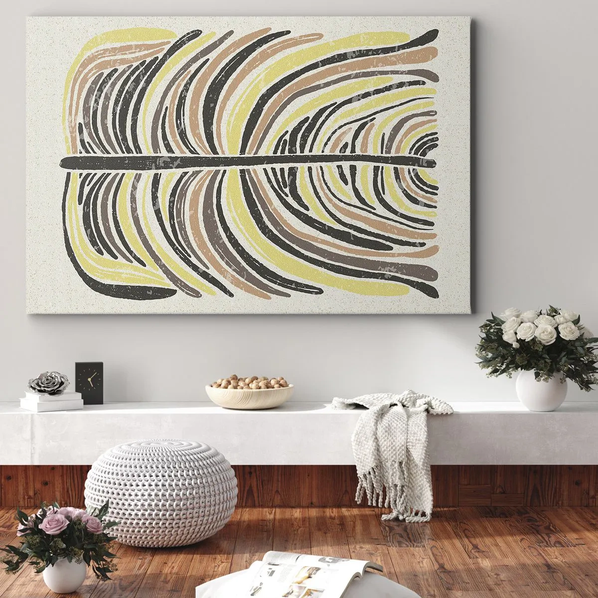 Obraz na płótnie - Abstrakcyjny motyw liścia w odcieniach ziemi - 70x50cm - Abstrakcja pełna życia - Nowoczesna dekoracja ścienna do salonu i sypialni ARTTOR