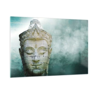 Obraz na szkle - Posąg Buddy w mistycznej atmosferze - 120x80cm - Poszukując światła - Nowoczesna dekoracja ścienna do salonu, kuchni i sypialni ARTTOR