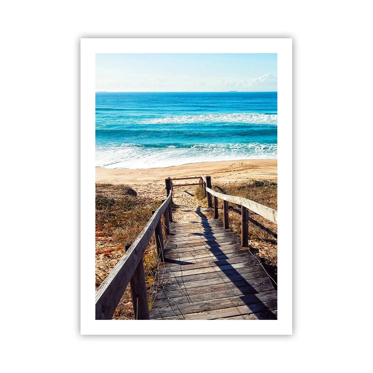 Plakat - Drewniana ścieżka prowadząca na plażę z widokiem na morze - 50x70cm - Biegnij! - Nowoczesna dekoracja ścienna do salonu, kuchni i sypialni ARTTOR