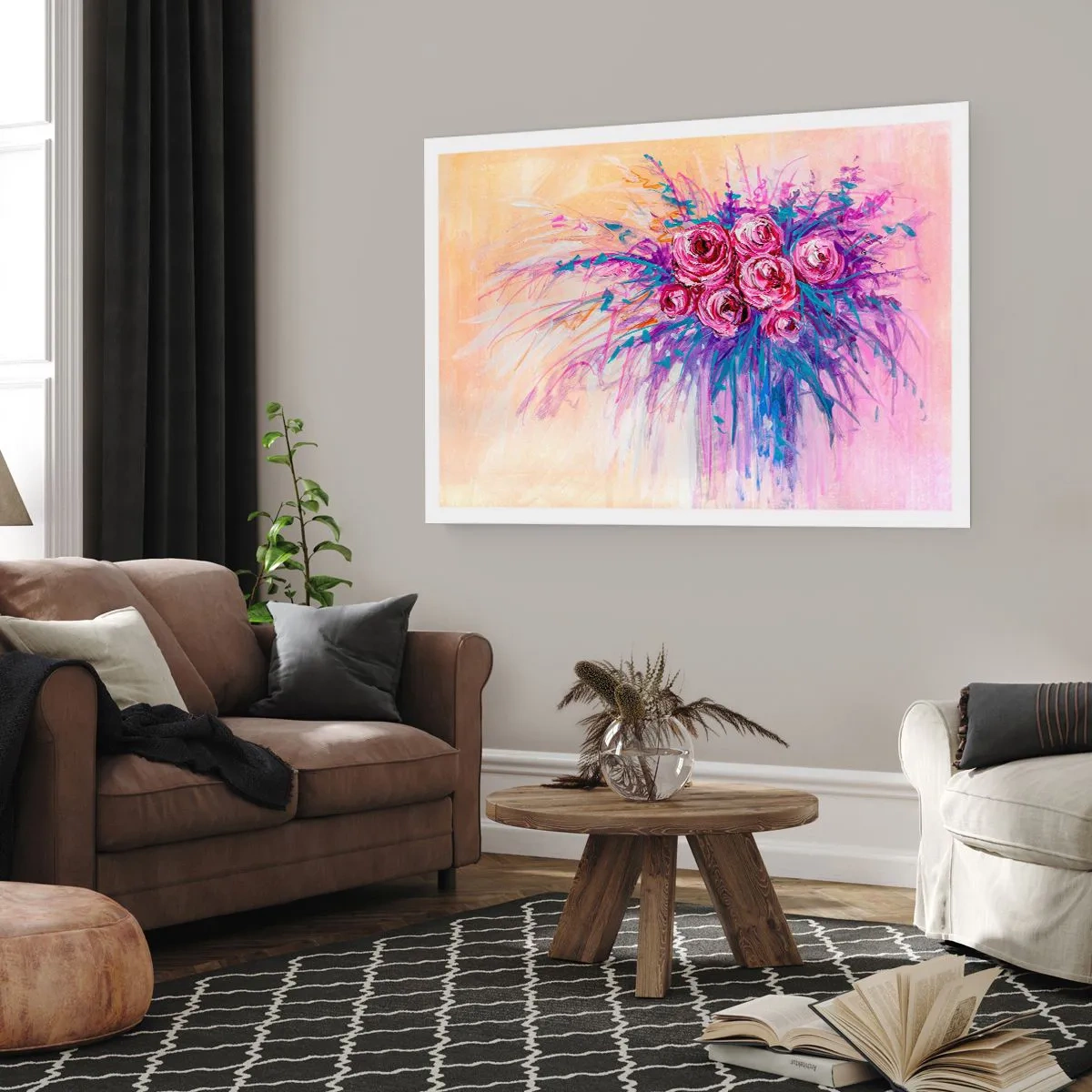 Plakat - Bukiet róż w pastelowych barwach - 100x70cm - Różana fontanna - Nowoczesna dekoracja ścienna do salonu i sypialni ARTTOR