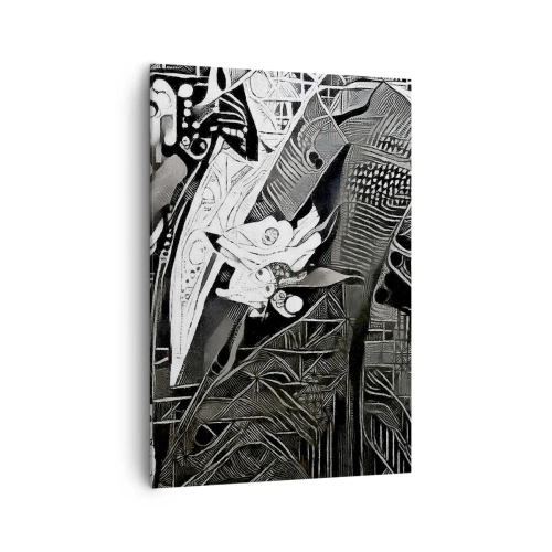 Obraz na płótnie - Elegancka abstrakcja z mężczyzną w garniturze w czerni i bieli - 70x100cm - Tylko na pozór szary człowiek - Nowoczesna dekoracja ścienna do salonu i sypialni ARTTOR