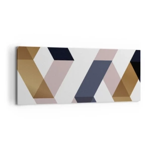 Obraz na płótnie - Geometryczne wzory w odcieniach złota i granatu - 120x50cm - Płaszczyzny i kąty - Nowoczesna dekoracja ścienna do salonu i sypialni ARTTOR