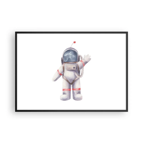 Plakat w czarnej ramie - Astronauta w stylu akwarelowym na białym tle - 100x70cm - To na razie! - Nowoczesna dekoracja ścienna do salonu i sypialni ARTTOR