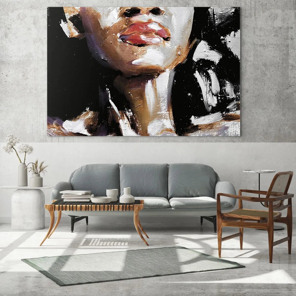 Obraz na szkle - Zbliżenie kolorowego portretu kobiety w stylu ekspresyjnym - 70x50cm - Duma bez uprzedzeń - Nowoczesna dekoracja ścienna do salonu i sypialni ARTTOR