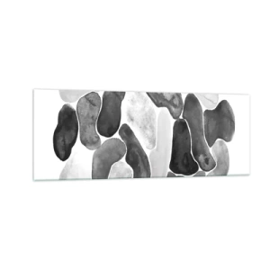 Obraz na szkle - Czarno-biała abstrakcja z nieregularnymi plamami na białym tle - 140x50cm - Abstrakcja kamienista - Nowoczesna dekoracja ścienna do salonu i sypialni ARTTOR